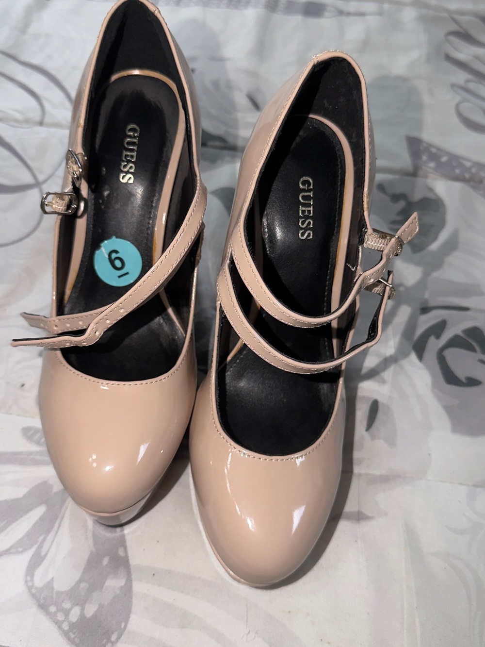 GUESS Blush Patent Double-Strap Mary Jane Heels